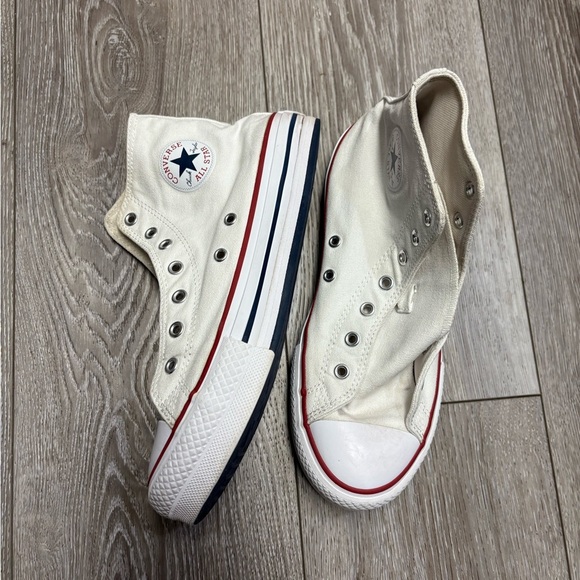 Converse Shoes - Converse White High-Tops with Red and Blue Stripes